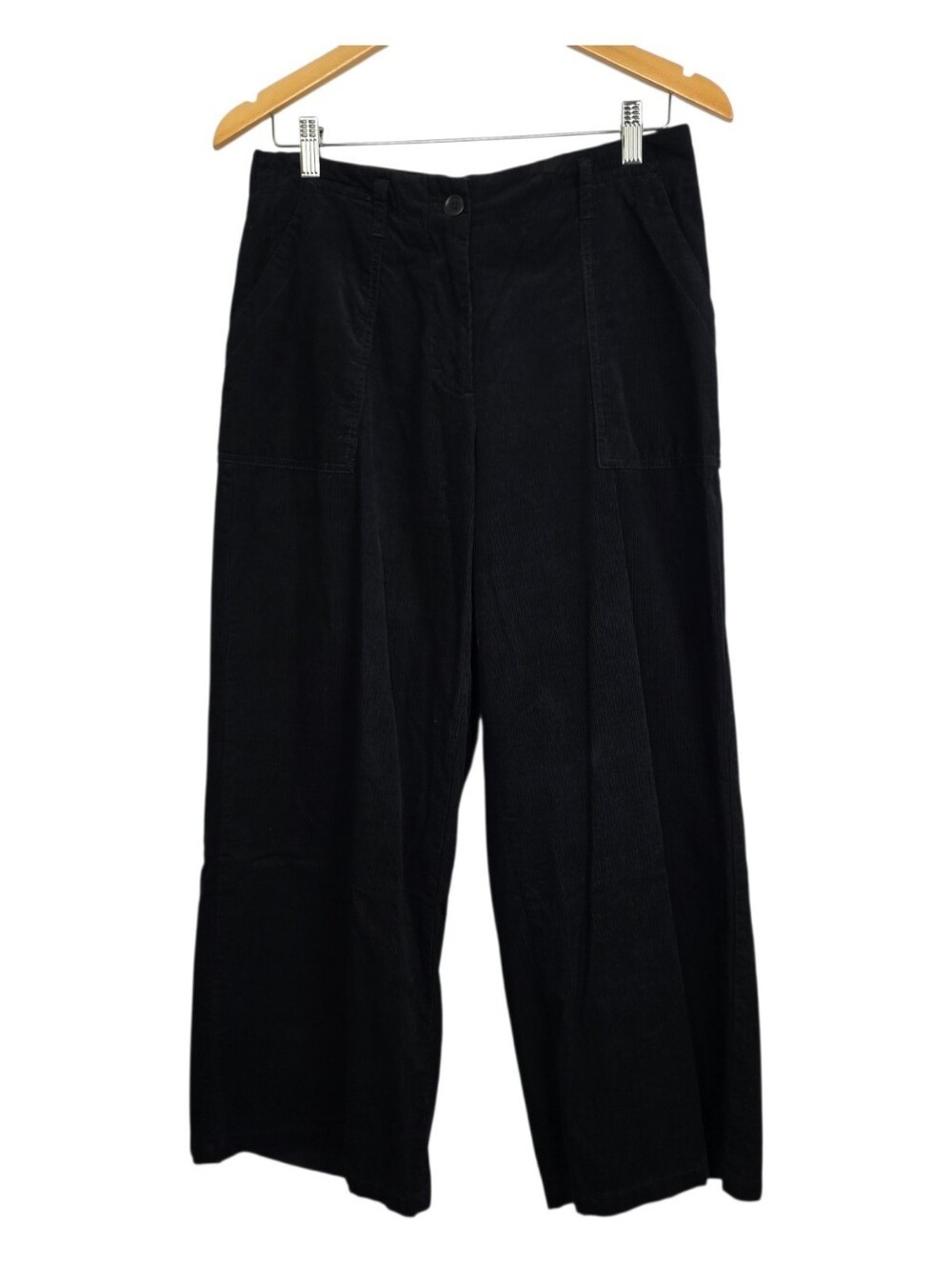 Max Studio Black Corduroy High Waist Wide-Leg Cropped Trousers Pants Size 10